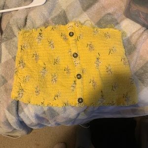 size small strapless shirt, i made it out of a jumpsuit, yellow, purple